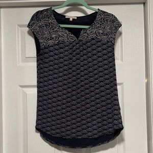 Skies Are Blue Navy and White Patterned Cap-Sleeve Top